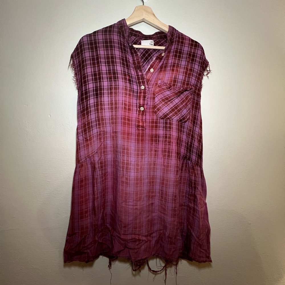 Aritzia Wilfred Purple Plaid Tunic Top - upcycled